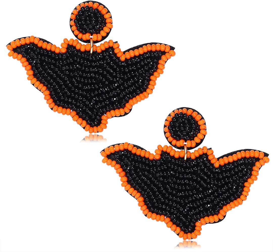 Halloween Earrings Beaded Witch Bat Dangle Drop Earrings for Women Girls Halloween Party Cosplay ... | Amazon (US)