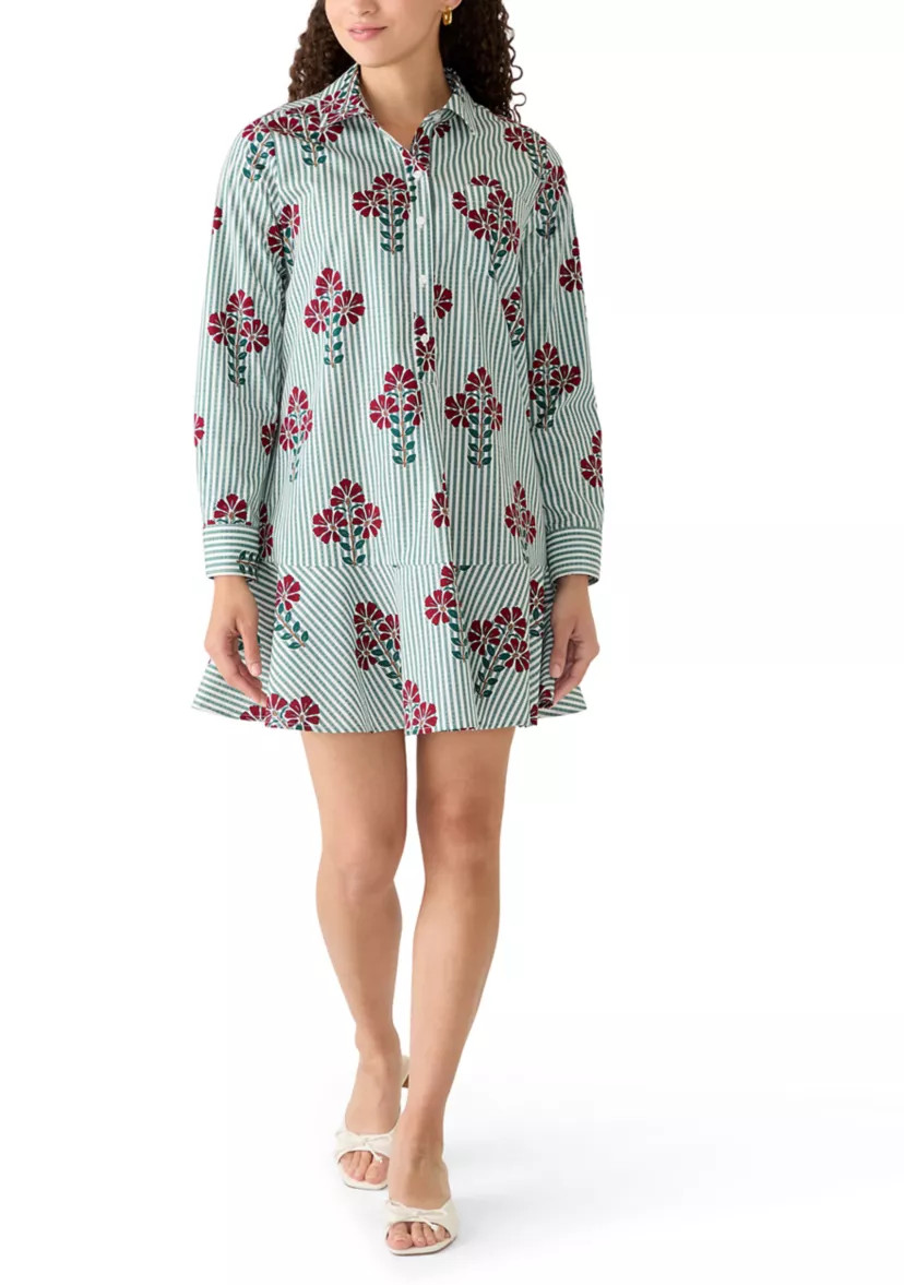 Petite Long Sleeve Flounce Hem Shirt Dress | Belk