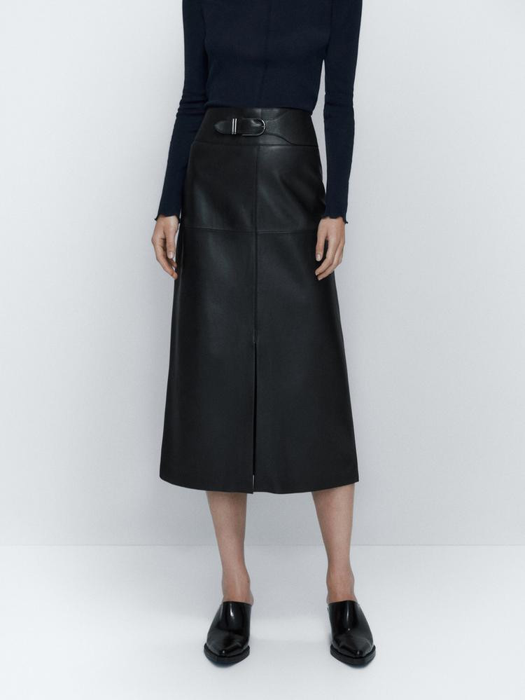 Nappa leather skirt with buckle | Massimo Dutti US