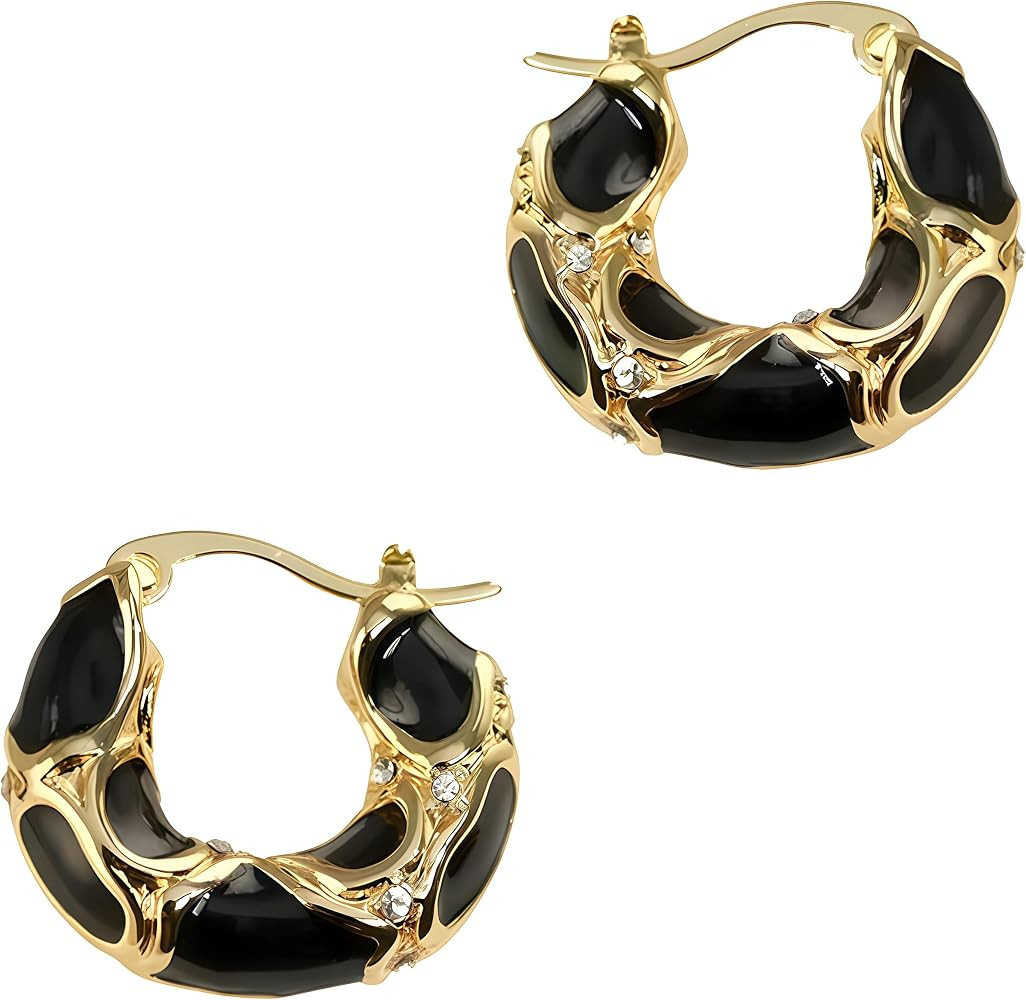 Vintage French Elegant Earrings Black Enamel Versatile Luxurious High-End Earrings for Women Rhin... | Amazon (US)