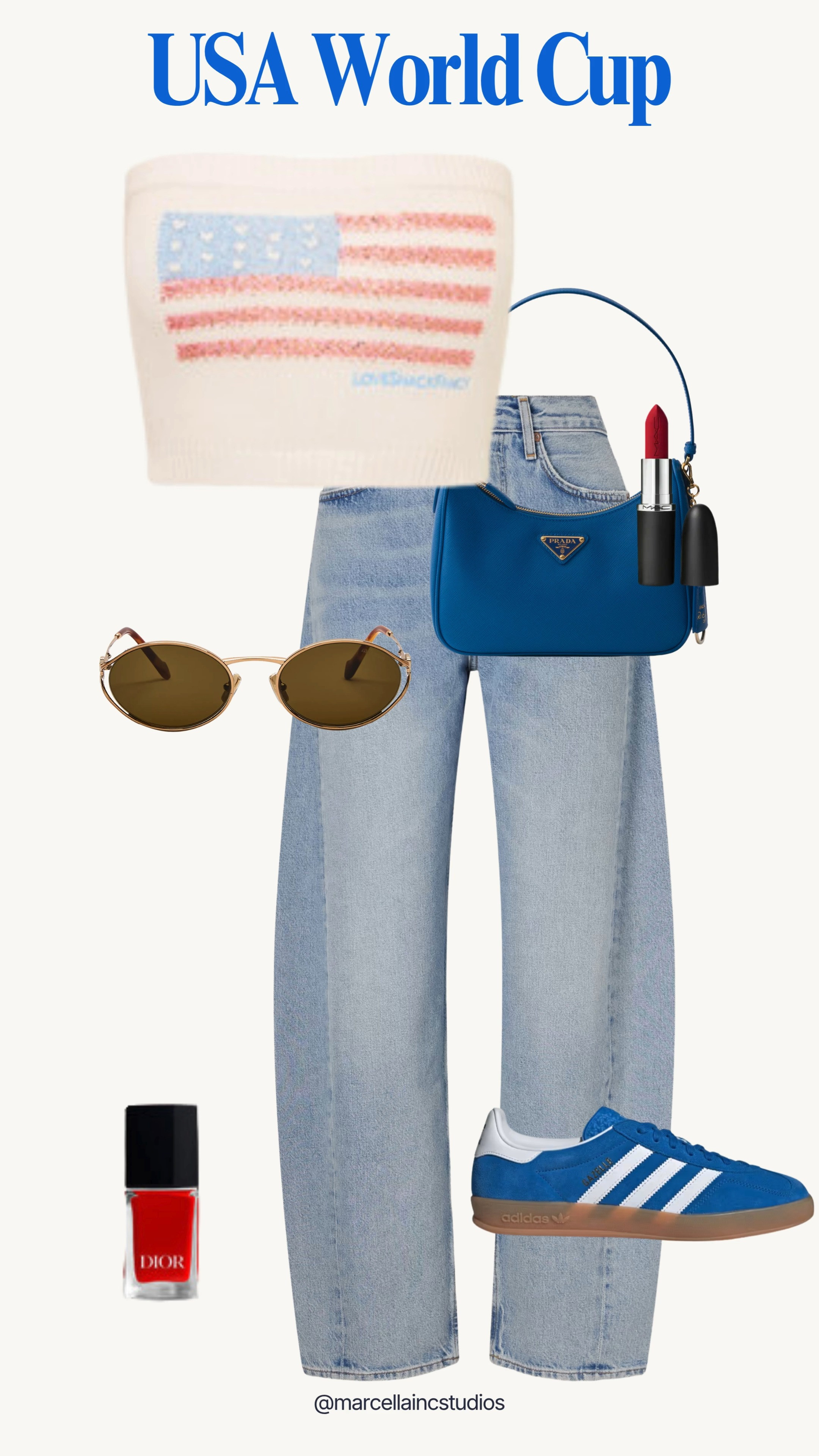 USA World Cup outfit for game day. Look super cute in this flag love shack fancy tube top sweater with matching adidas gazelle. #worldcupfashion #usaworldcup

#LTKootd #LTKSeasonal