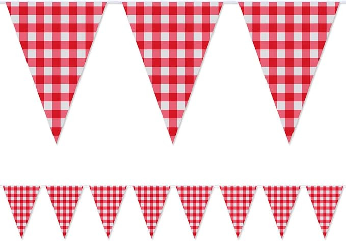 2 Pieces Large Plastic Red And White Checkered Gingham Pennant Banner?Large Gingham Triangle Bann... | Amazon (US)