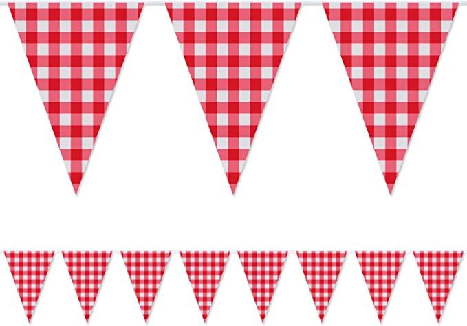 2 Pieces Large Plastic Red And White Checkered Gingham Pennant Banner?Large Gingham Triangle Bann... | Amazon (US)