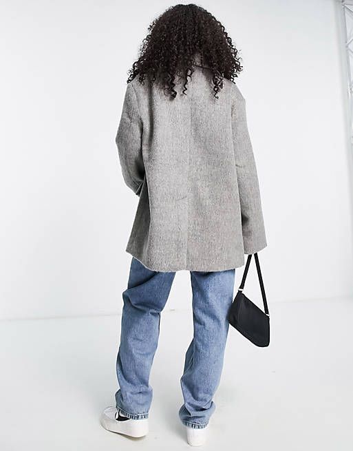 ASOS DESIGN oversized grandad wool mix jacket in gray | ASOS (Global)