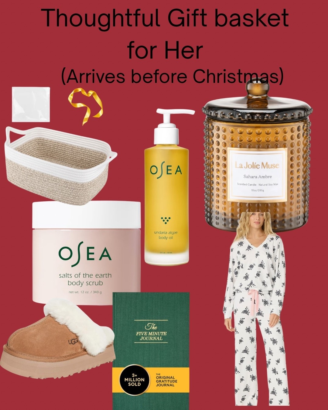 Gift basket, thoughtful gifts, gifts for her, skincare, candles, pajamas, Ugg slippers, journal, pretty candle

#LTKGiftGuide #LTKHoliday #LTKFindsUnder100