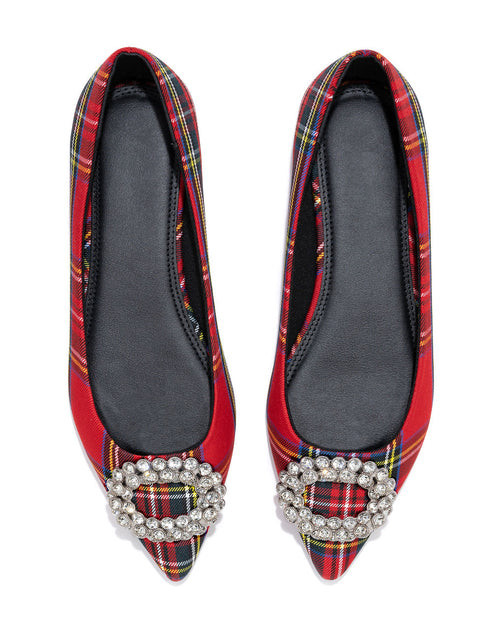 Carol Embellished Plaid Flats - Red | VICI