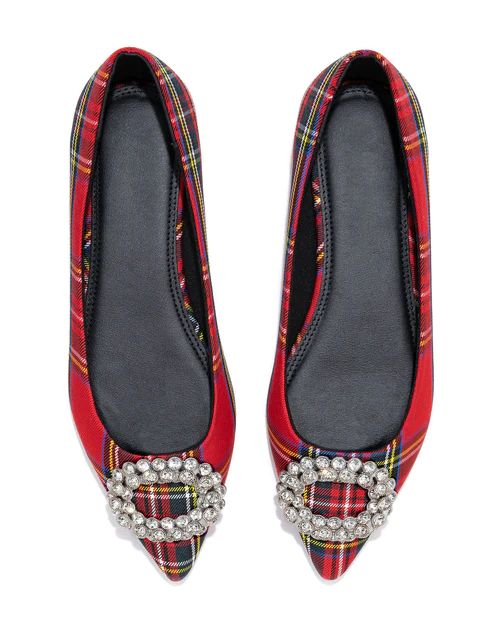 Carol Embellished Plaid Flats - Red | VICI Collection