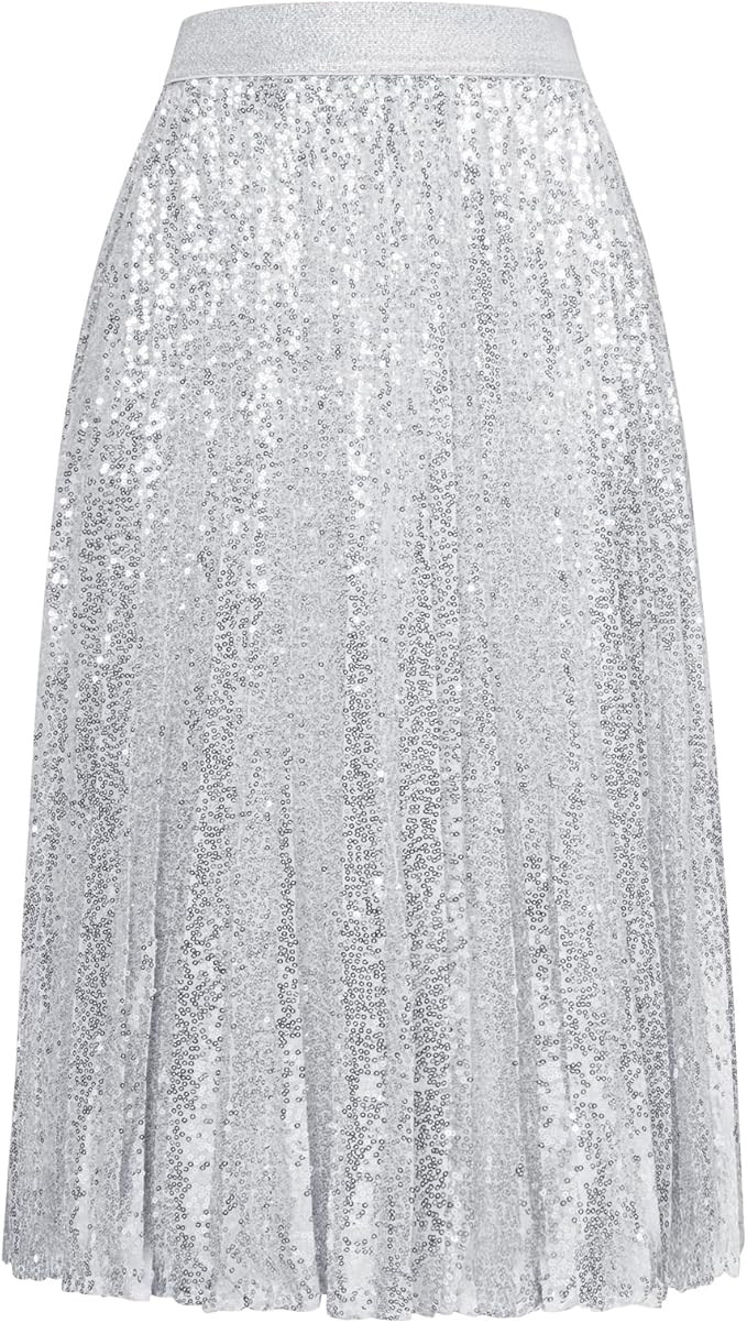 GRACE KARIN Women's Sequin Skirt for Party Shiny Sparkly A Line Swing Midi Skirt | Amazon (US)