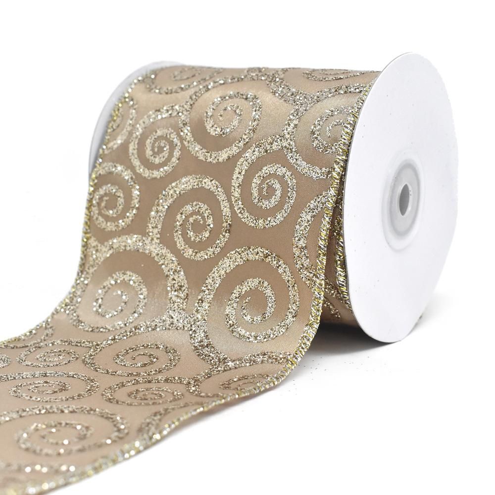 Glitter Swirl Taffeta Wired Edge Christmas Ribbon, Champagne, 4-Inch, 10-Yard - Walmart.com | Walmart (US)