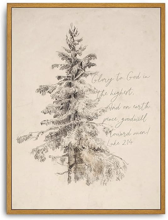 Roslynity Framed Canvas Wall Art Vintage Print Christmas Tree Scripture Paintings Peace On Earth ... | Amazon (US)