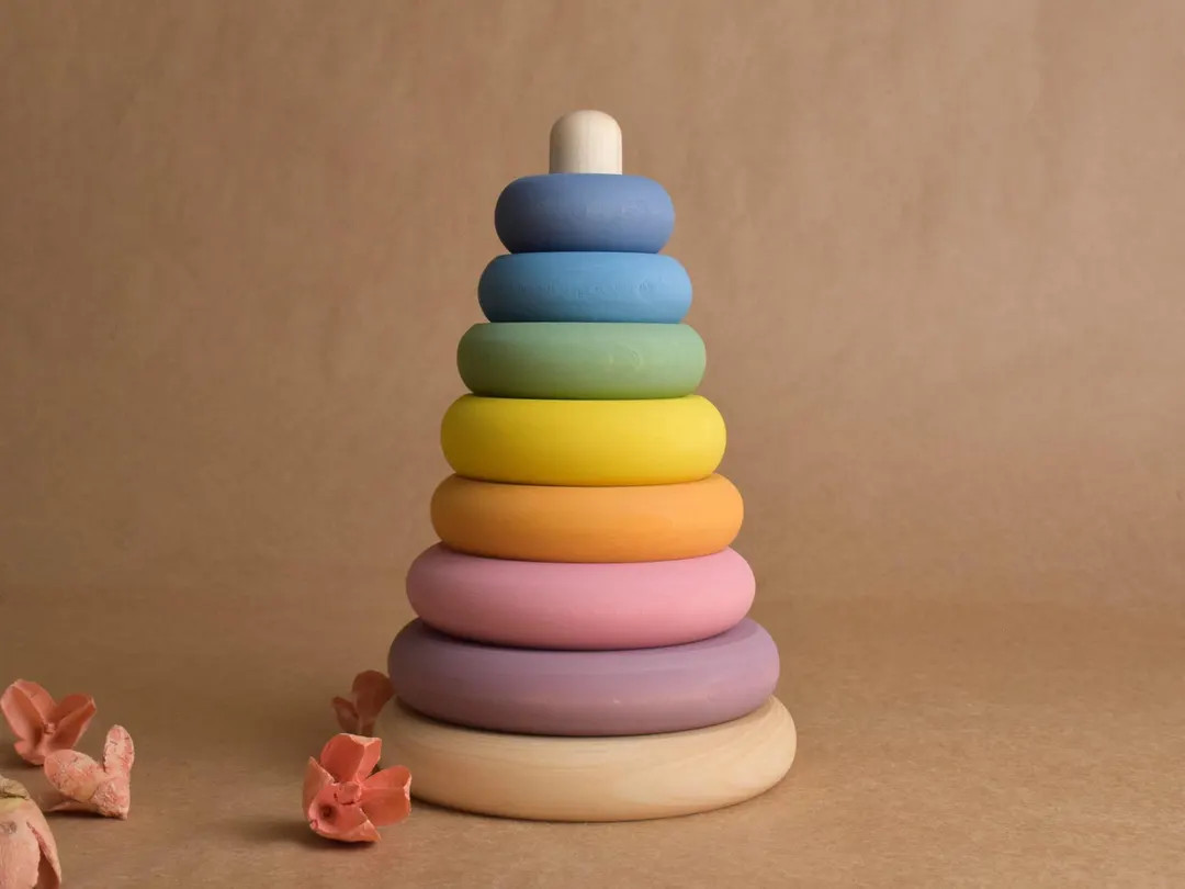 Pastel Wooden Stacking Rings Rainbow Stacker Toy Birthday Unique Gift for Toddlers Montessori Mat... | Etsy (Global)