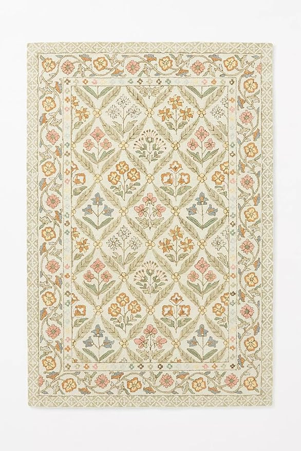 Hand-Tufted Wool Area Rug in Ivory Green Floral Design (8x10 Ft) - Luxurious Vintage-Inspired Car... | Amazon (US)