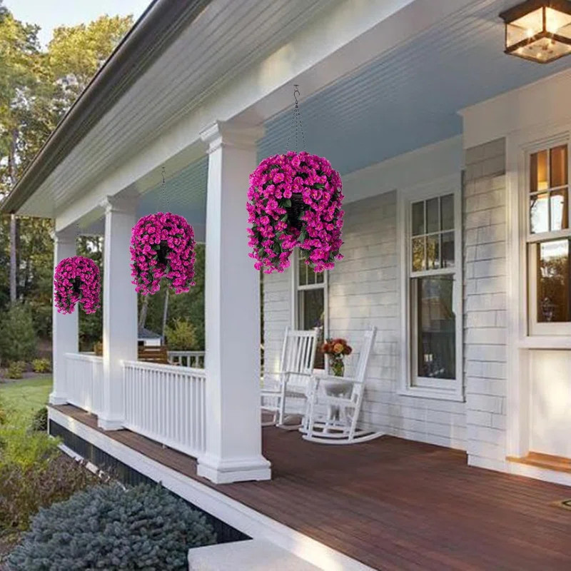 Artificial Fall Fake Hanging Flowers Plants Basket For Outdoor Summer Decoration | Wayfair North America