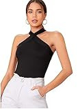 Floerns Women's Solid Criss Cross Halter Top Sleeveless Tee Shirt | Amazon (US)