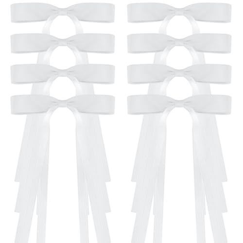 Atoden White Hair Bow Hair Ribbon Tassel Bow Hair Clips 8 Pcs Coquette Bows Silky Satin Long Tail Bowknot Hair Clips Alligator Clips Cute Hair Accessories for Women Girls Wedding Bridal | Amazon (US)