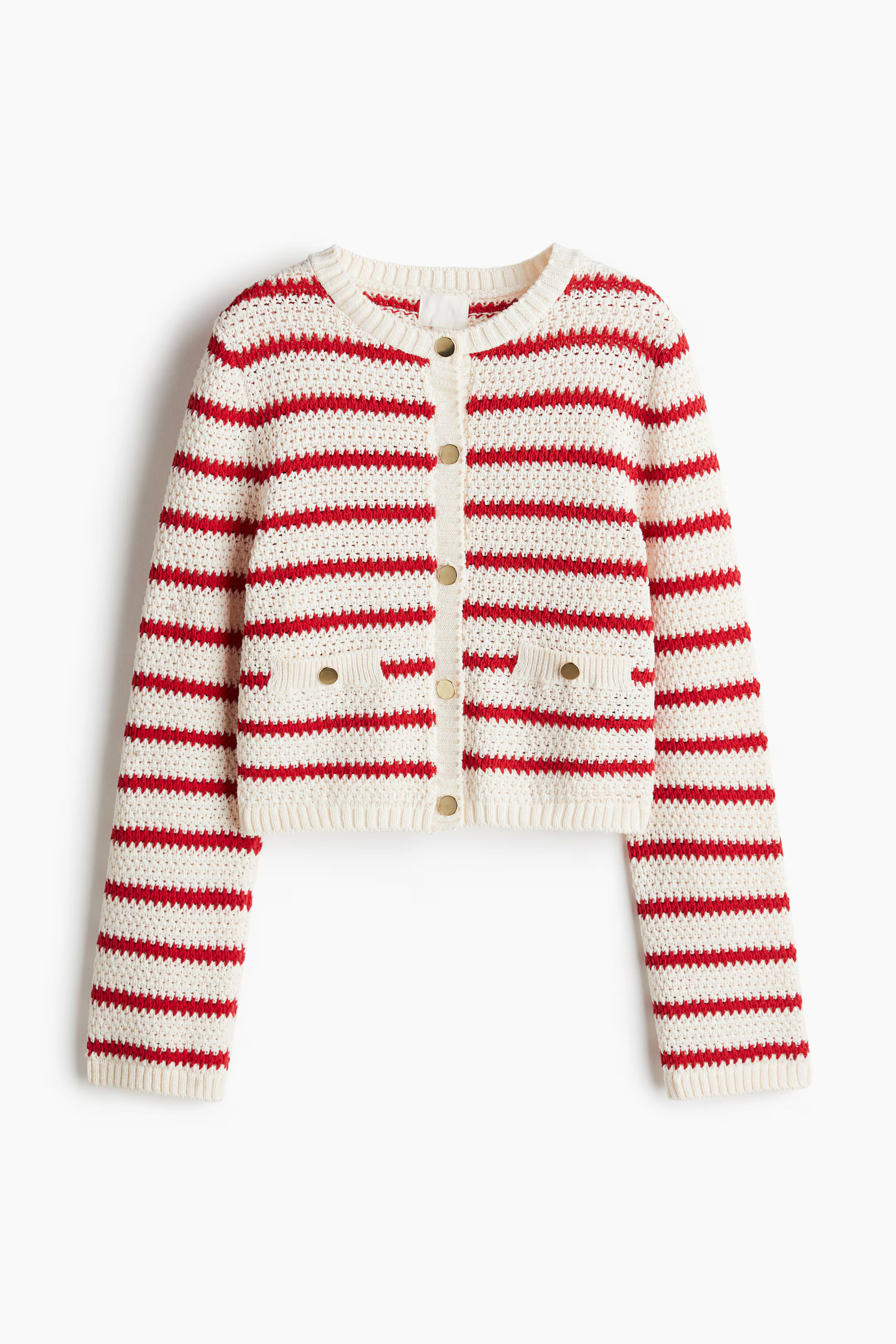 Textured-knit cardigan - Cream/Black striped - Ladies | H&M GB | H&M (UK, MY, IN, SG, PH, TW, HK)
