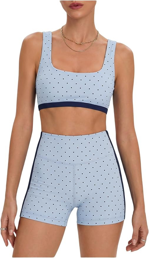 Milumia Women's Polka Dots Workout Set 2 Piece Color Block Bra Tank High Waisted Biker Shorts Lay... | Amazon (US)