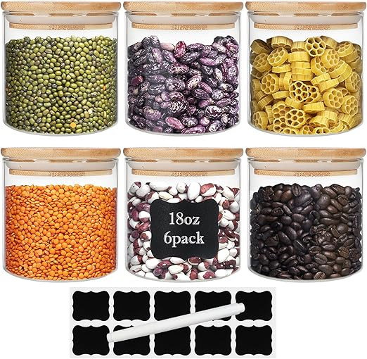 18oz Glass Jars with Bamboo Lids , Borosilicate Glass Airtight Canisters sets, Food Storage Conta... | Amazon (US)