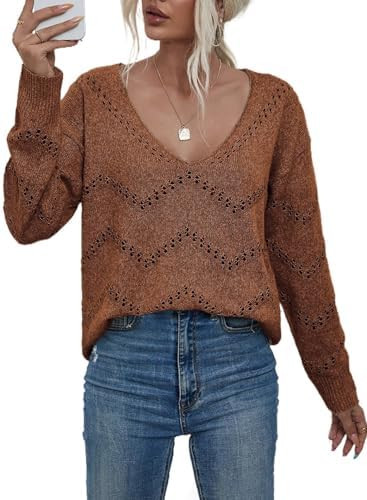 EVALESS Women's Crochet Sweater Top Hollow Out Long Sleeve Pullover Tops Fall Outfits Fashion 202... | Amazon (US)
