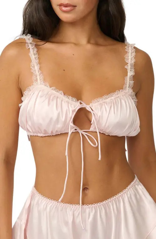 Kat The Label Lulu Ruffle Underwire Lace Trim Bra in Ballerina at Nordstrom, Size Large | Nordstrom