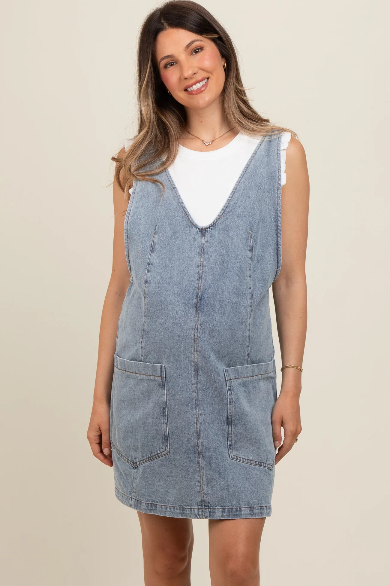 Charcoal Denim Front Pocket Maternity Skirt Overalls | PinkBlush Maternity