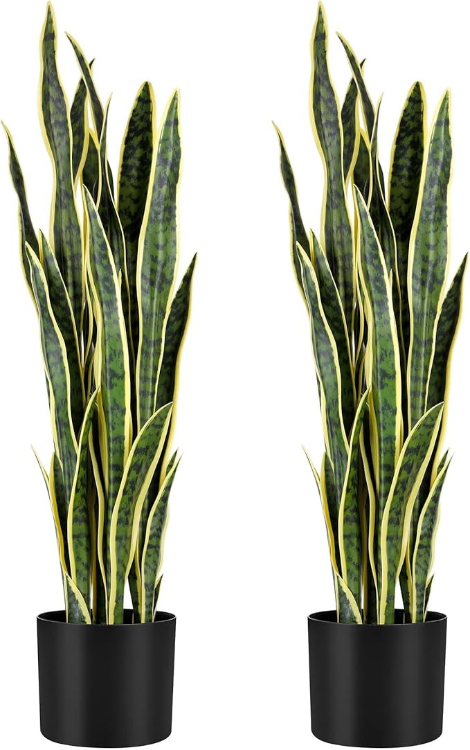 KOL 3ft 2PCS Artificial Snake Plant, 35in Faux Sansevieria with PVC Lifelike Leaves for Indoor Ho... | Amazon (US)