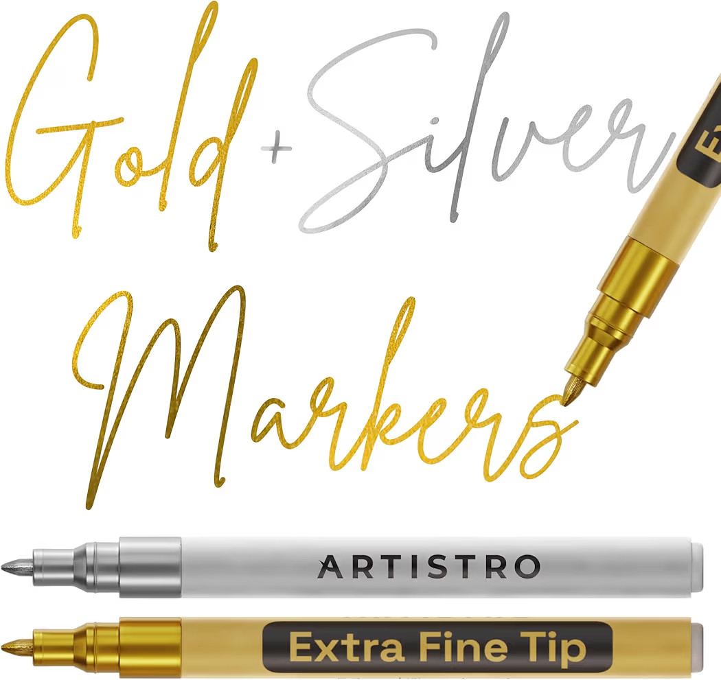 ARTISTRO 2 Gold & Silver Acrylic Paint Markers - 0.7mm Extra Fine-Tip Metallic Paint Pens - Perfect for Crafting, Art Projects, & More | Amazon (US)