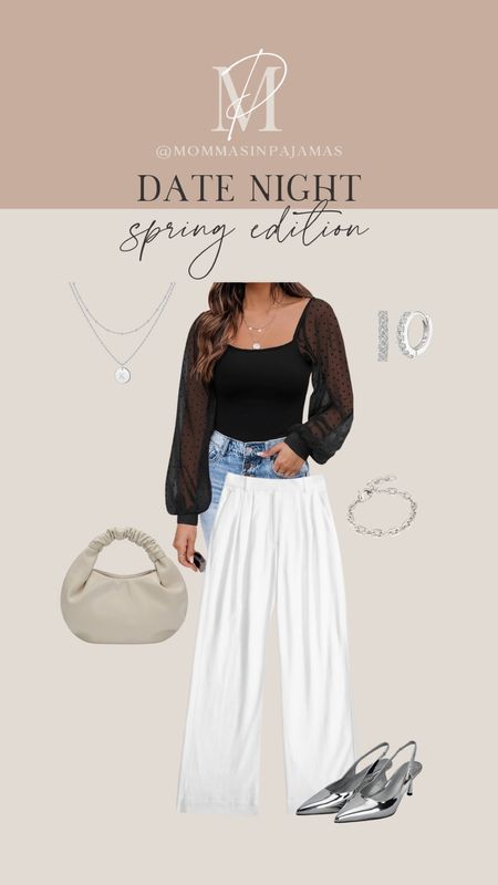 Date night outfit inspiration for this spring! date night, spring date night, silver accessories, spring pants, wide pants, petite friendly wide pants

#LTKworkwear #LTKSeasonal #LTKstyletip