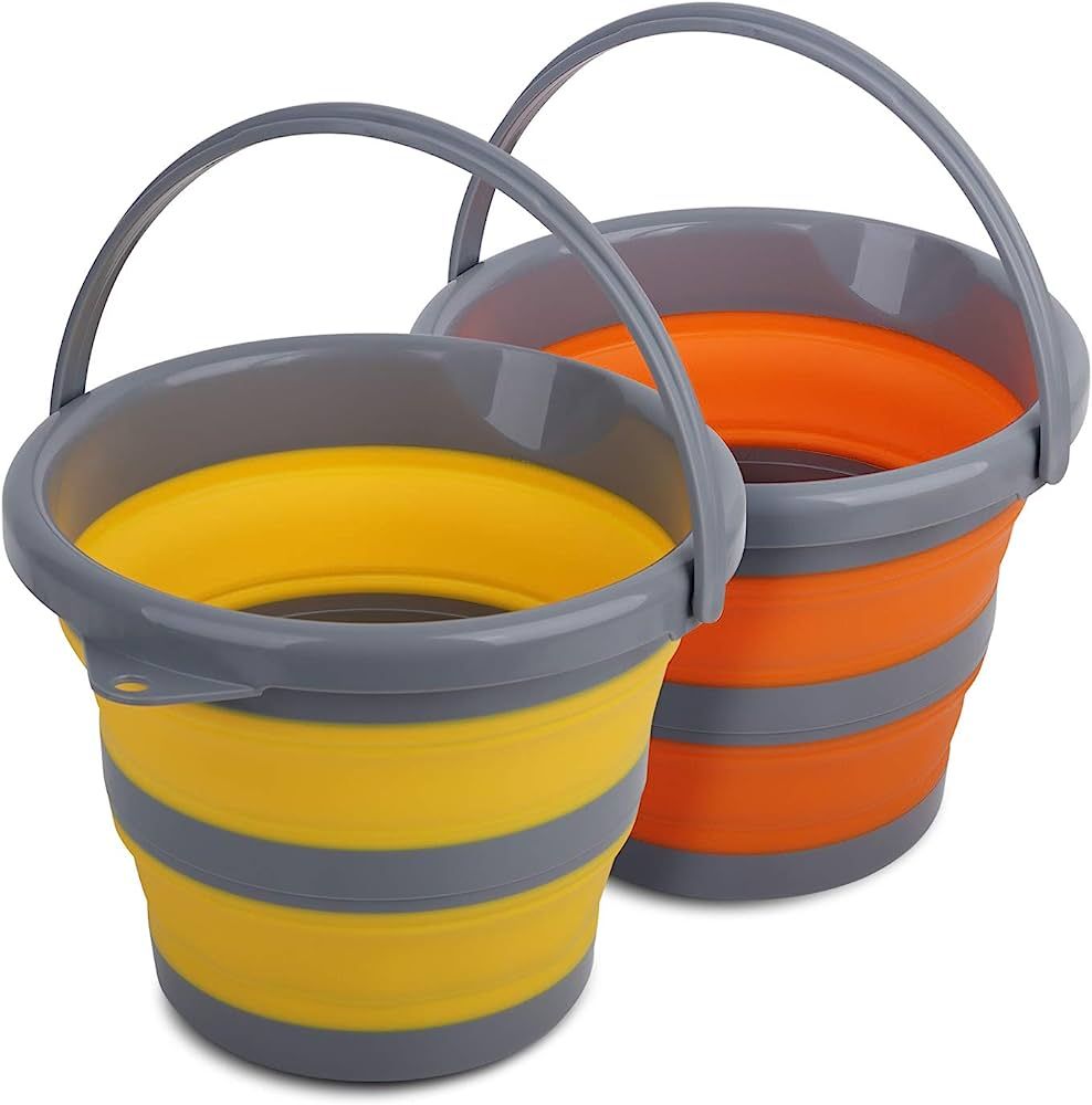 2 Pack Collapsible Plastic Bucket with 1.32 Gallon (5L) Each, Foldable Round Tub, Space Saving Ou... | Amazon (US)
