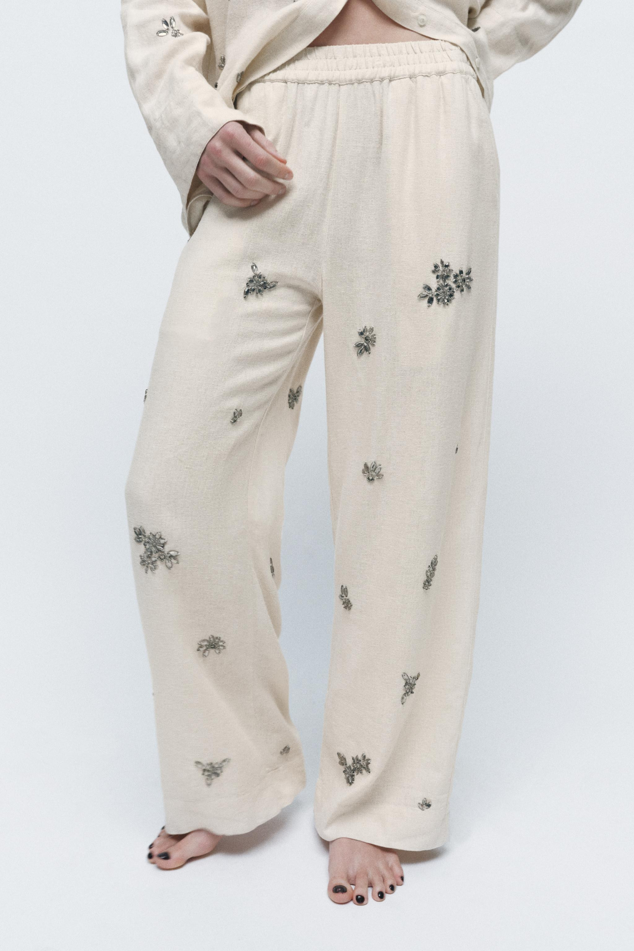 JEWELLED LINEN TROUSERS | Zara UK
