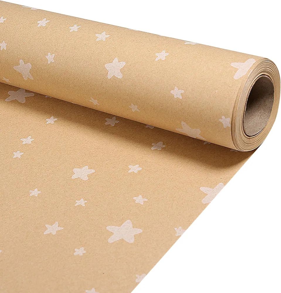 haipicho White Star Wrapping Paper Roll 430mm x 15m - Recyclable Kraft Paper for Gift Wrapping, T... | Amazon (US)