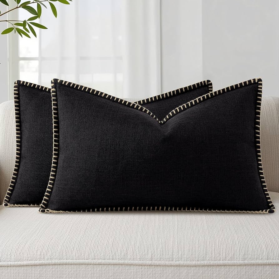 decorUhome Summer Decorative Throw Pillow Covers 12x20 Set of 2 Lumbar Faux Linen Outdoor Neutral... | Amazon (US)