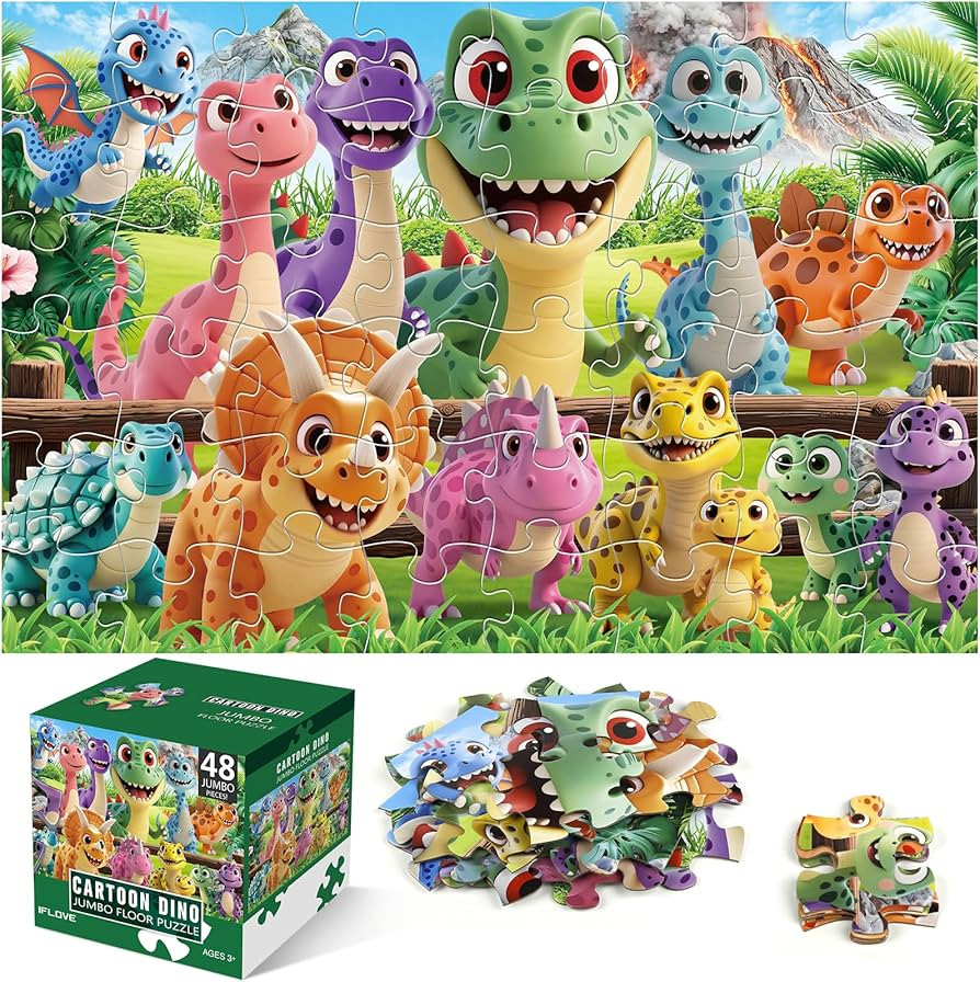 Jumbo Floor Puzzle for Kids Ages 4-6,48 Piece Cartoon Dinosaur Large Jigsaw Puzzles,Learning Toys... | Amazon (US)