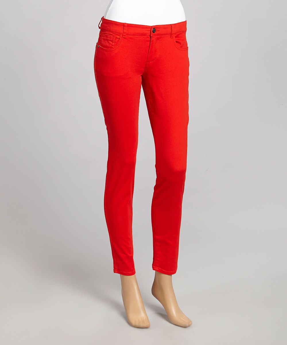 Western Trading Company Women's Denim Pants and Jeans Red - Red Twill Skinny Jeans - Juniors | Zulily