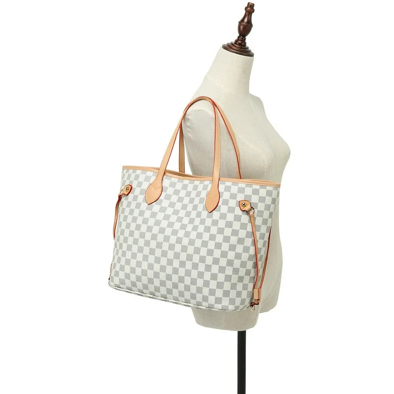 TWENTY FOUR Womens Checkered Tote Shoulder Bag with inner pouch - PU Vegan Leather&nbsp;Shoulder ... | Walmart (US)