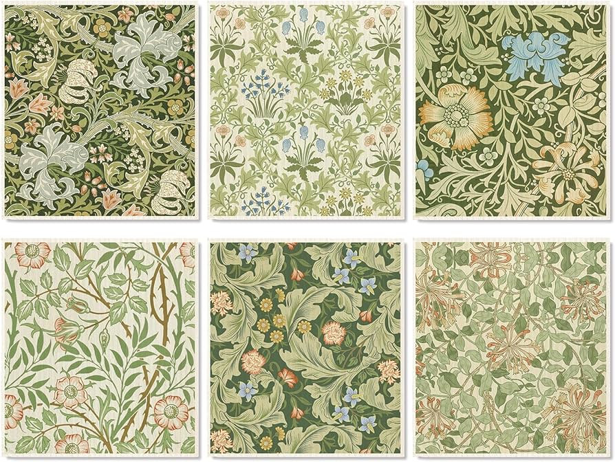 6 Pcs William Morris Swedish Dishcloths Vintage Greenery Floral Kitchen Towels Botanical Reusable... | Amazon (US)