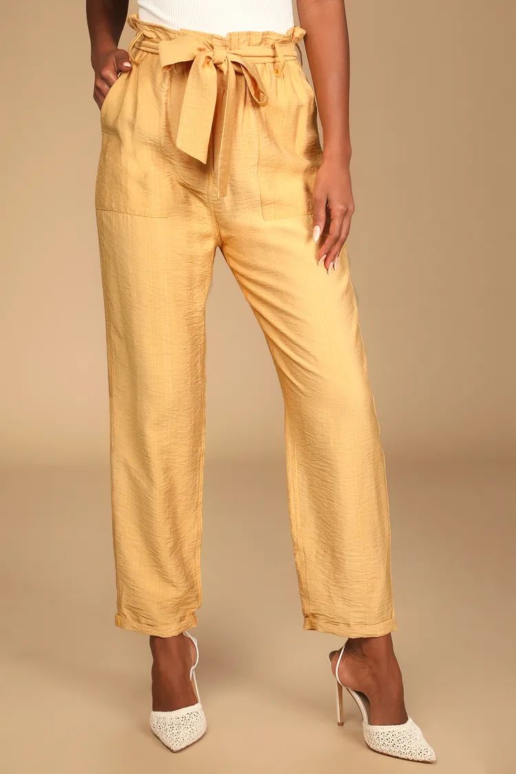 Weekend Date Mustard Yellow Cropped Paperbag Waist Pants | Lulus (US)