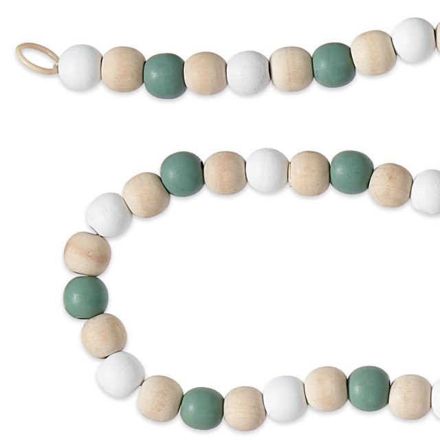 Holiday Time Wood Bead Garland, White, Neutral, and Green, 12' | Walmart (US)