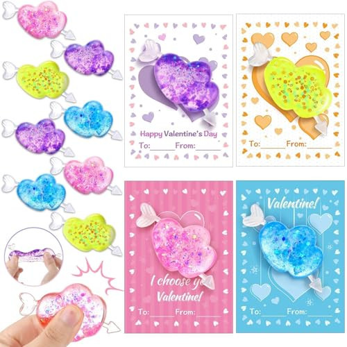 24 Pack Valentines Squishes Heart Stress Balls with Cards Bulk, Cute Valentines Day Classroom Gifts for Kids Class Exchange Rewards Prizes Party Favor Supplies, School Stress Relief Squeeze Toys | Amazon (US)