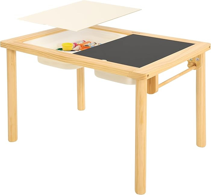 Sand and Water Table for Toddlers with 2 Storage Bins, Wooden Activity Table with Double-Sided Bo... | Amazon (US)