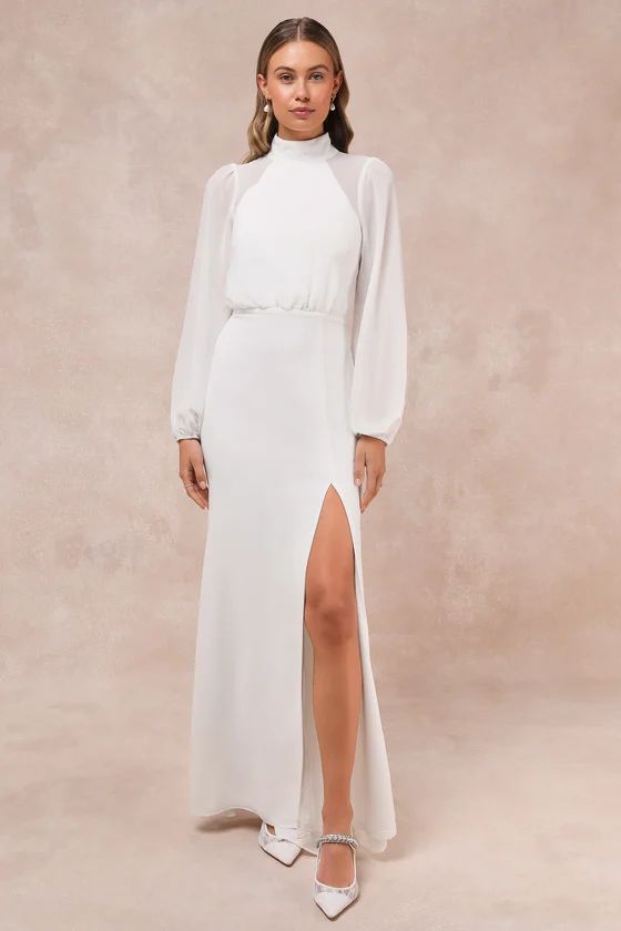 Graceful Entrance White Long Sleeve Backless Maxi Dress | Lulus