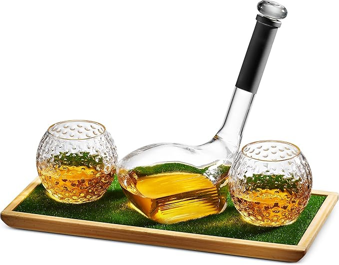 Godinger Whiskey Decanter, Golf Club Liquor Decanter and Golf Ball Whiskey Glasses, Whiskey Gift ... | Amazon (US)