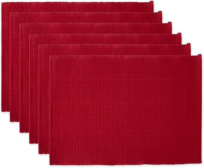 DII Basic Everyday Ribbed Tabletop 100% Cotton, Placemat Set, 13x19, Cardinal Red, 6 Piece | Amazon (US)
