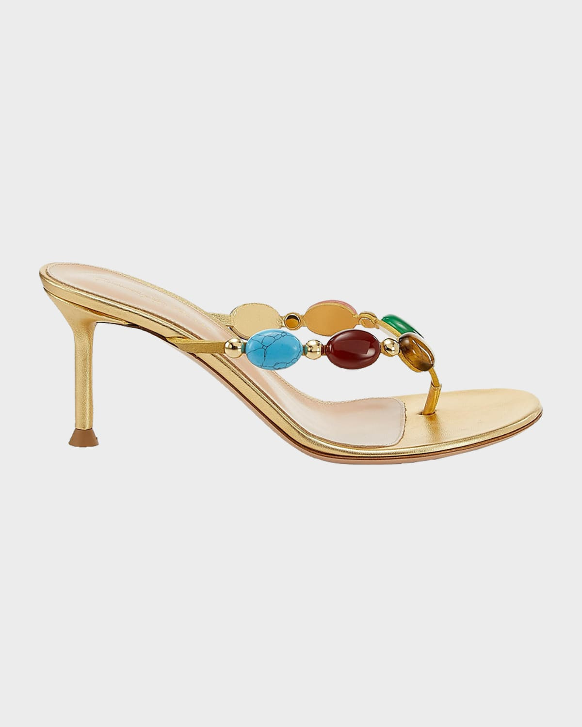 Metallic Suede Cabochon Stiletto Sandals | Neiman Marcus