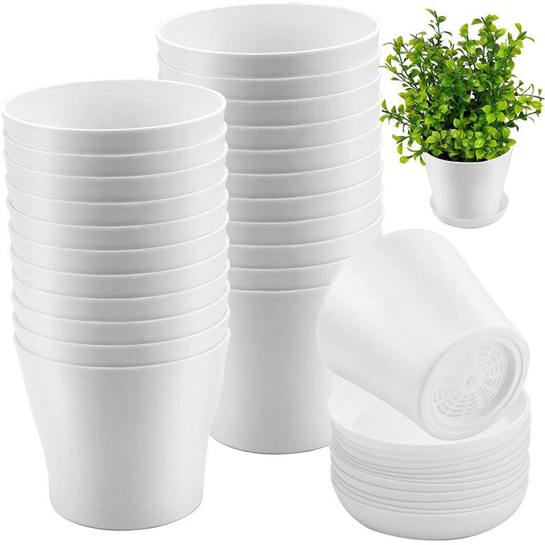ZEONHAK 5.5 Inch White Plastic Planters Pots with Saucers Decorative Set of 20 | Walmart (US)