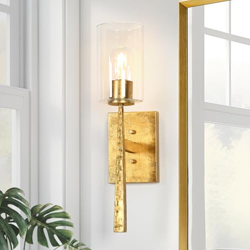 GEPOW Gold Wall Sconce, 1-Light Modern Sconce Wall Lighting with Clear Glass Antique Gold Foil Wall Mounted Lights for Bedroom, Living Room, Hallway, Entryway | Amazon (US)