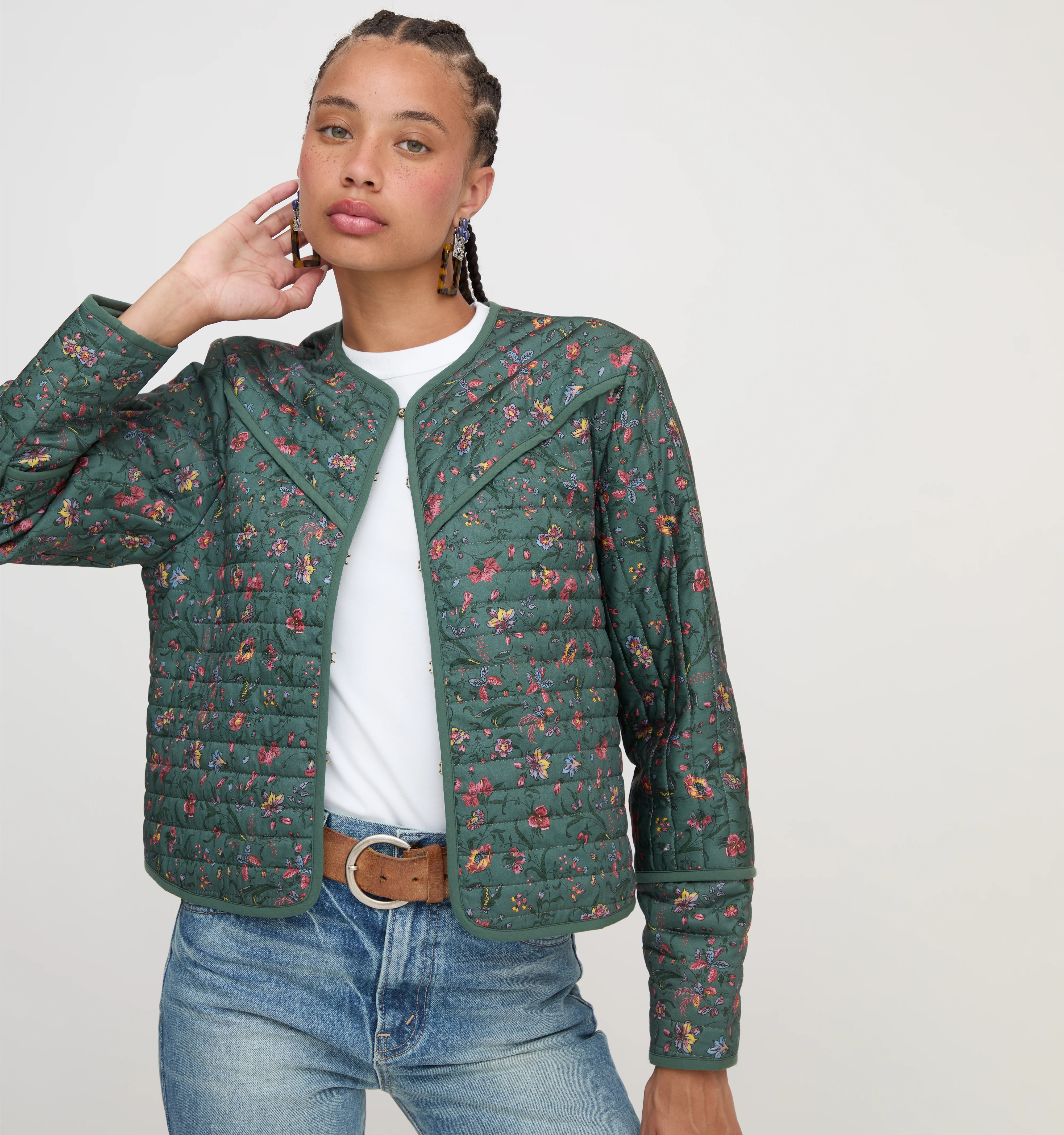 The Amari Quilted Jacket - Bottle Green Fleur Chintz | Hill House Home US