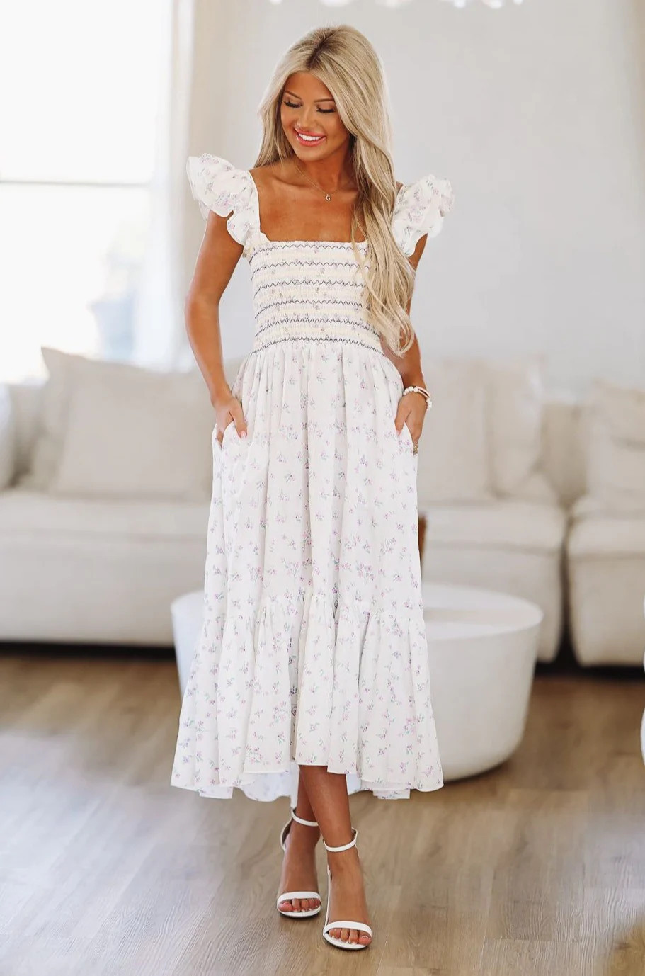 Picture Me Midi Dress - White and Purple | Hazel and Olive