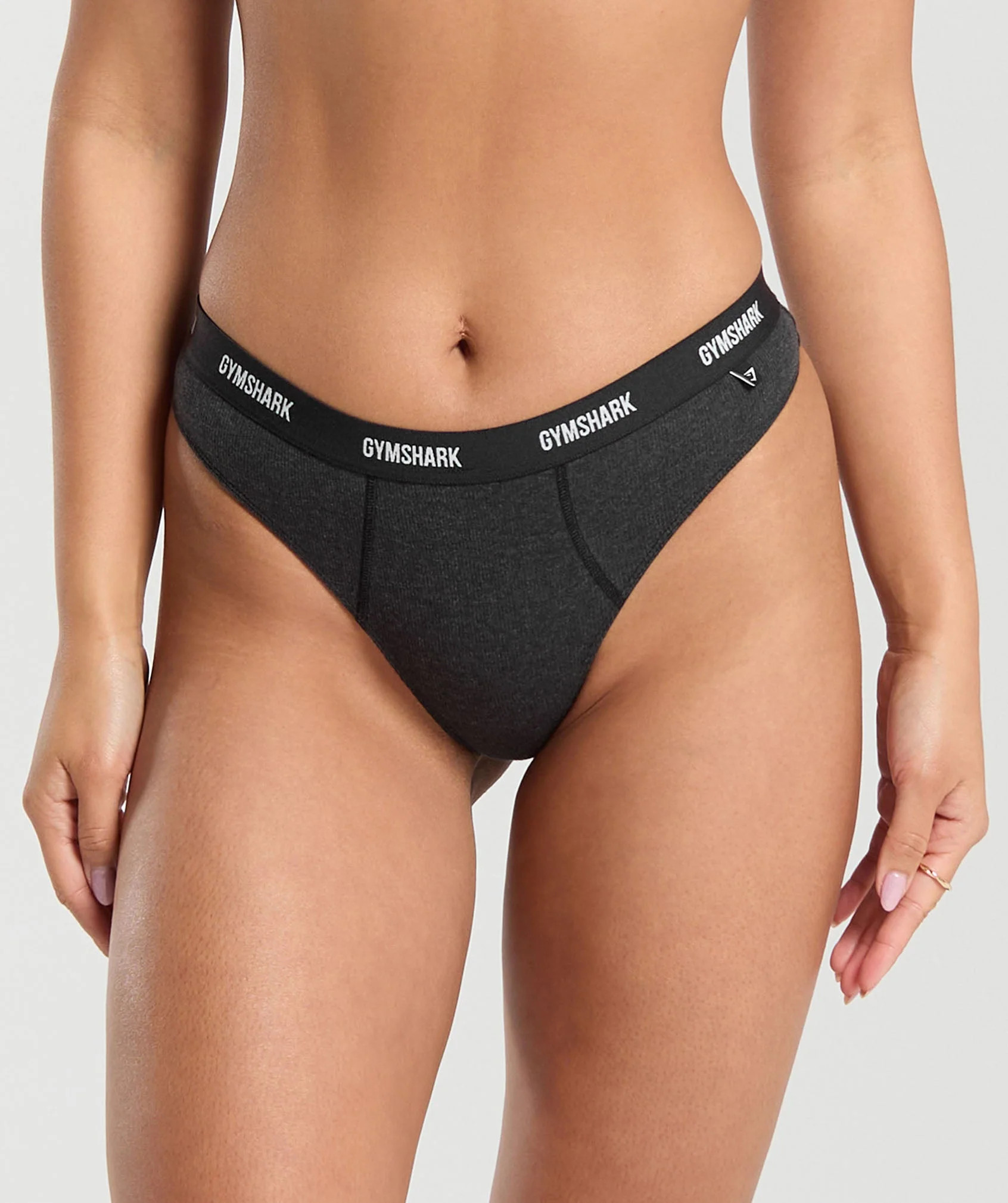Gymshark Rib High Rise Thong - Midnight Black Marl | Gymshark US