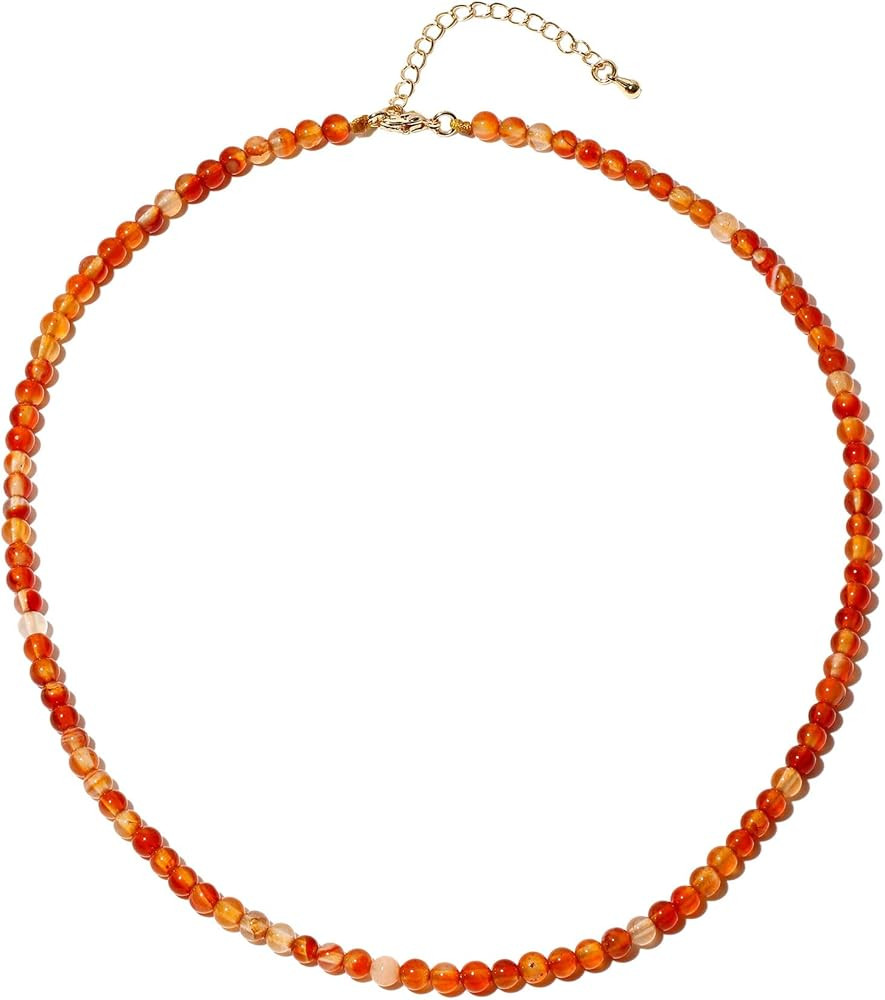 Simple Choker Necklace for Women Real Stone and Crystals Necklaces 4mm Beaded Choker Jewelry Medi... | Amazon (US)